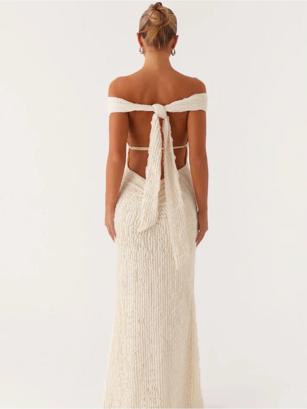 Off-Shoulder Ivory Knit Evening Dress - Picture 2 of 4